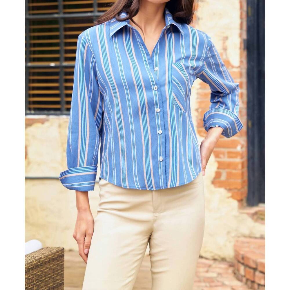 NEW FINLEY crop andie shirt in blue multi